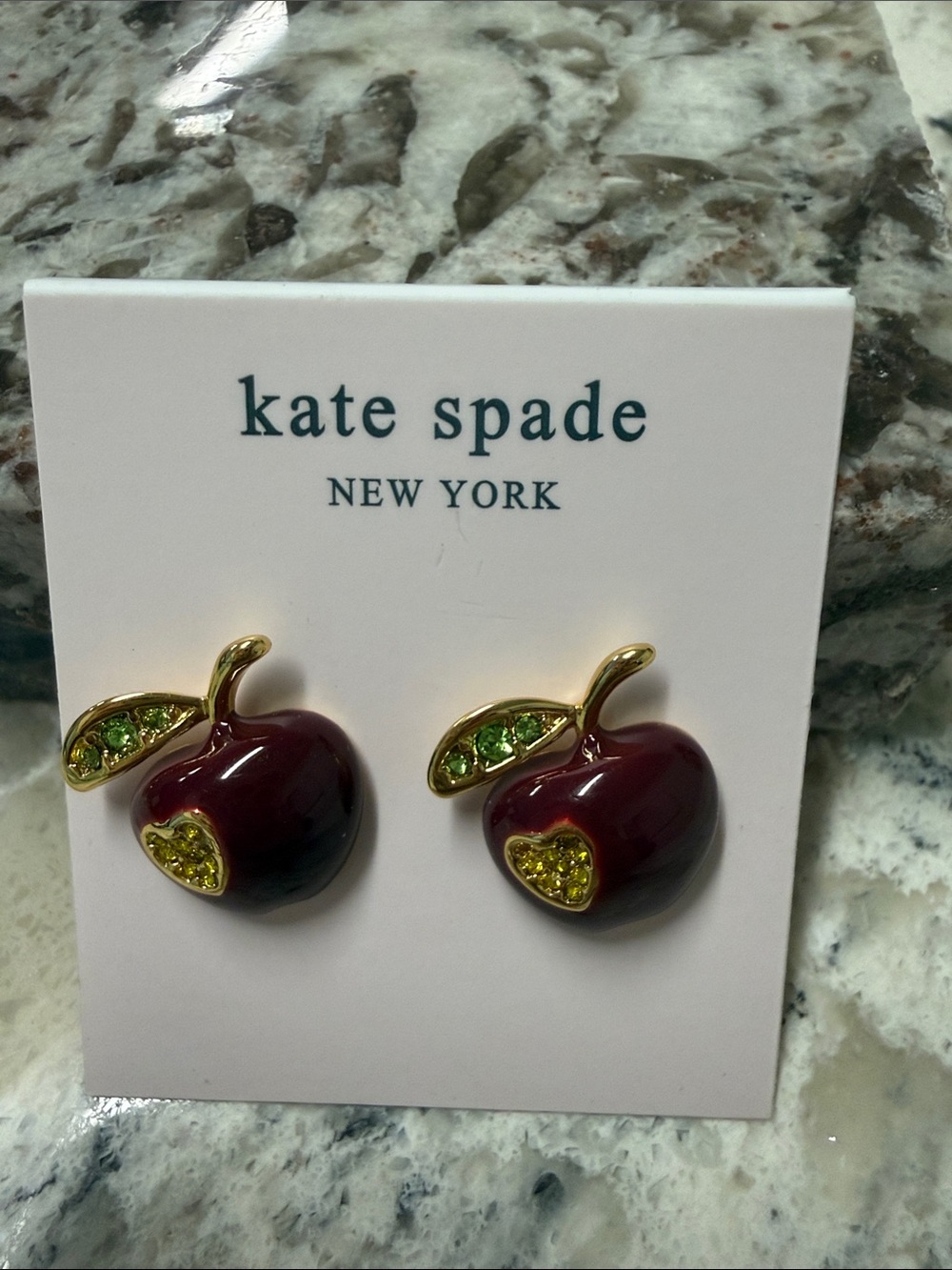 kate spade Kids Burgundy Apple Stud Earrings with Green & Gold Accents - Picture 3 of 3